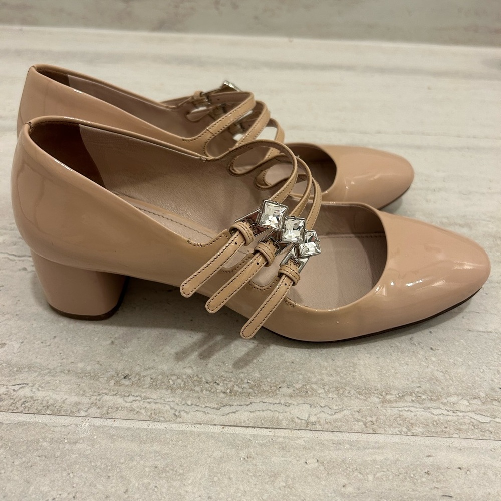 Miu Miu Nude Block Heel Women's Shoes with crystal embellishments size 36